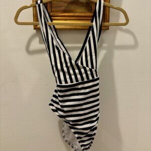 ASOS Deep Plunge Black & White Striped One Piece